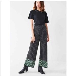 Urban Outfitters Black Wide-Leg Pants with Green Patterned Cuff
